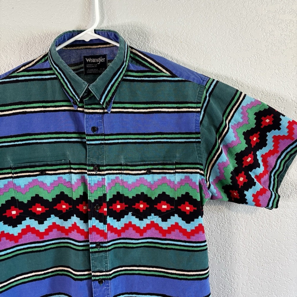 Vtg Wrangler Brushpopper Shirt Western Cowboy X-Long Tails 17-35 Aztec Striped